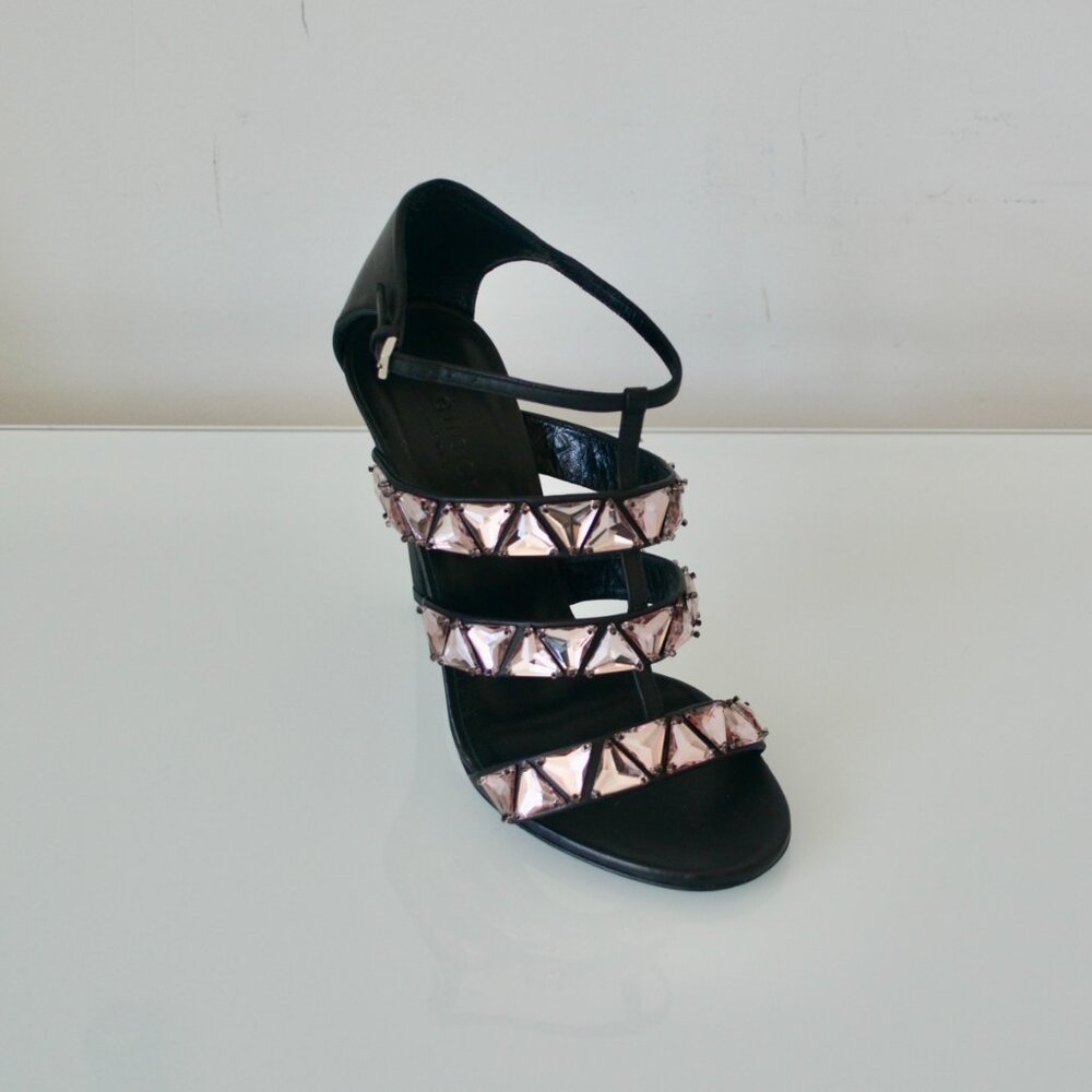 NIB Gucci Crystal Triple-Band High-Heel Sandals - Picture 5 of 8